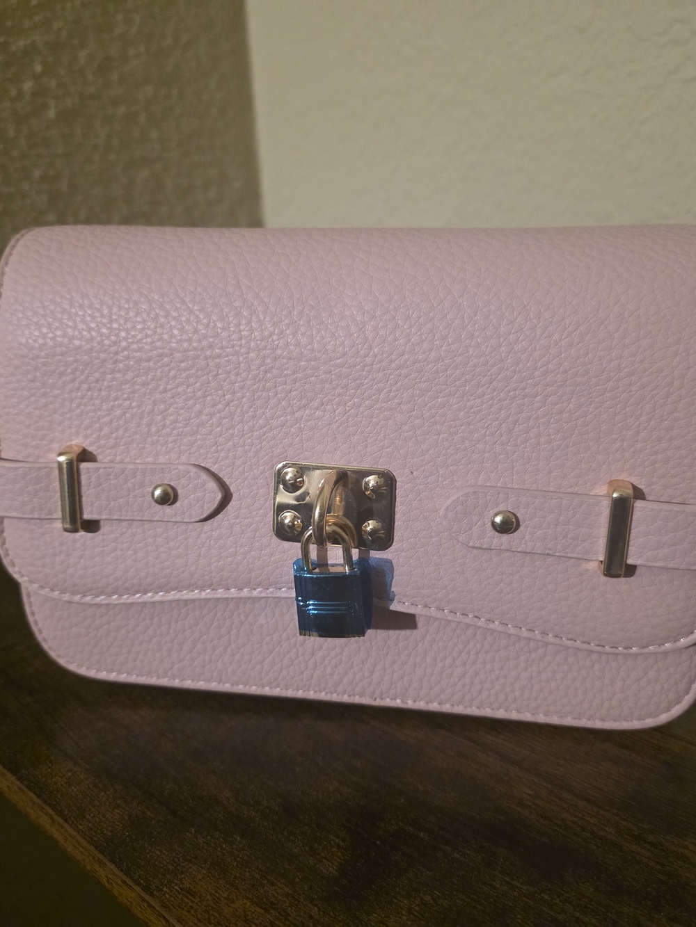 Women's Pink Vegan Leather Crossbody Bag with Decorative Lock
